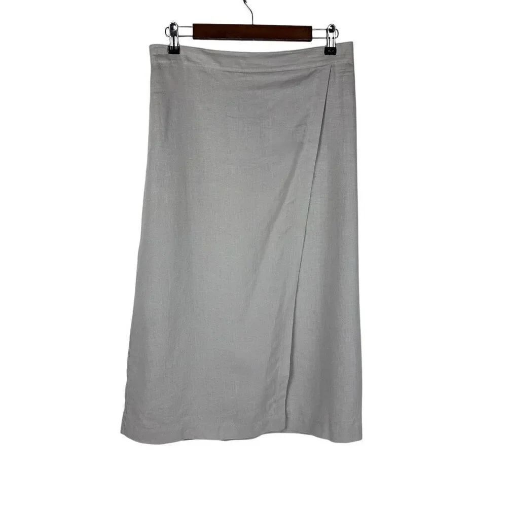 Eileen Fisher Organic Linen Faux Wrap Front Skirt Silver Gray Small